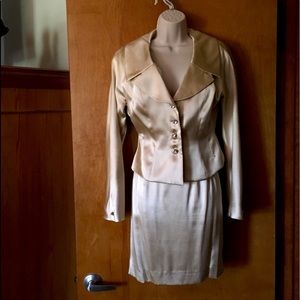 Tahari Satin Suit with Rhinestone Buttons.